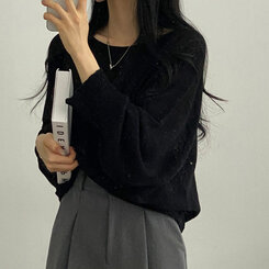 ドルマンスリーブクロップシアーニット5色 ブラック