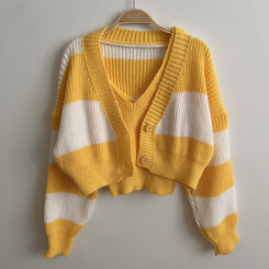 【SET】クロップキャミソール ストライプカーディガン