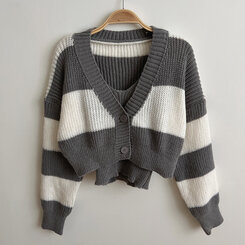 【SET】クロップキャミソール ストライプカーディガン