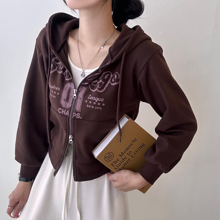 レタリングクロップダブルジップアップ｜ジャンパー｜韓国ファッション