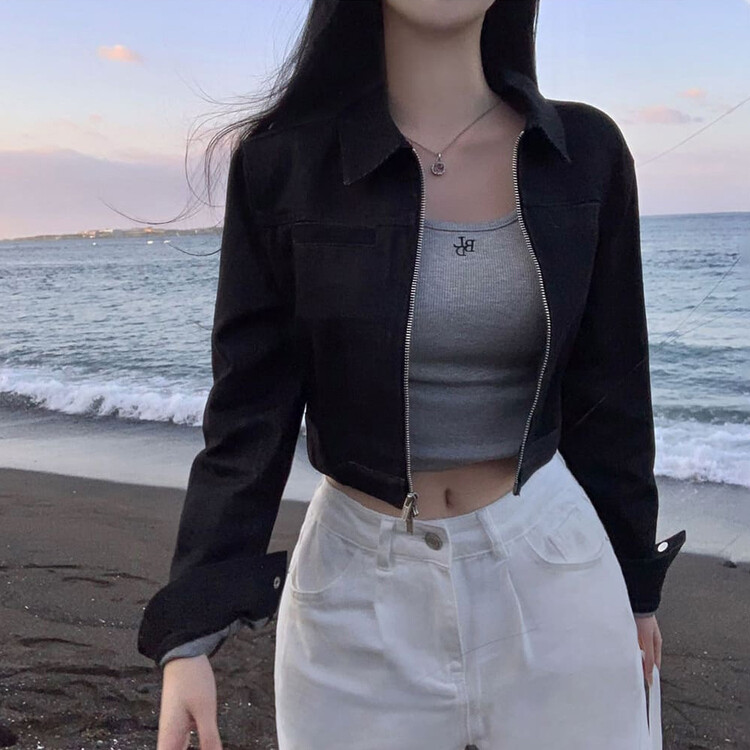 ダブルジップクロップデニムジャケット｜ジャケット｜韓国