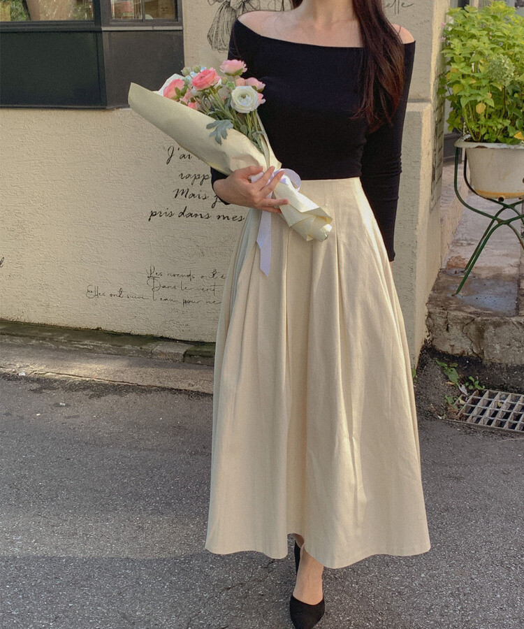 タックバンディングフレアロングスカート｜ミディ/ロング