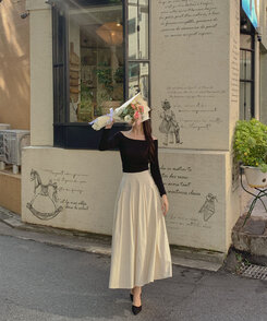 タックバンディングフレアロングスカート｜ミディ/ロング