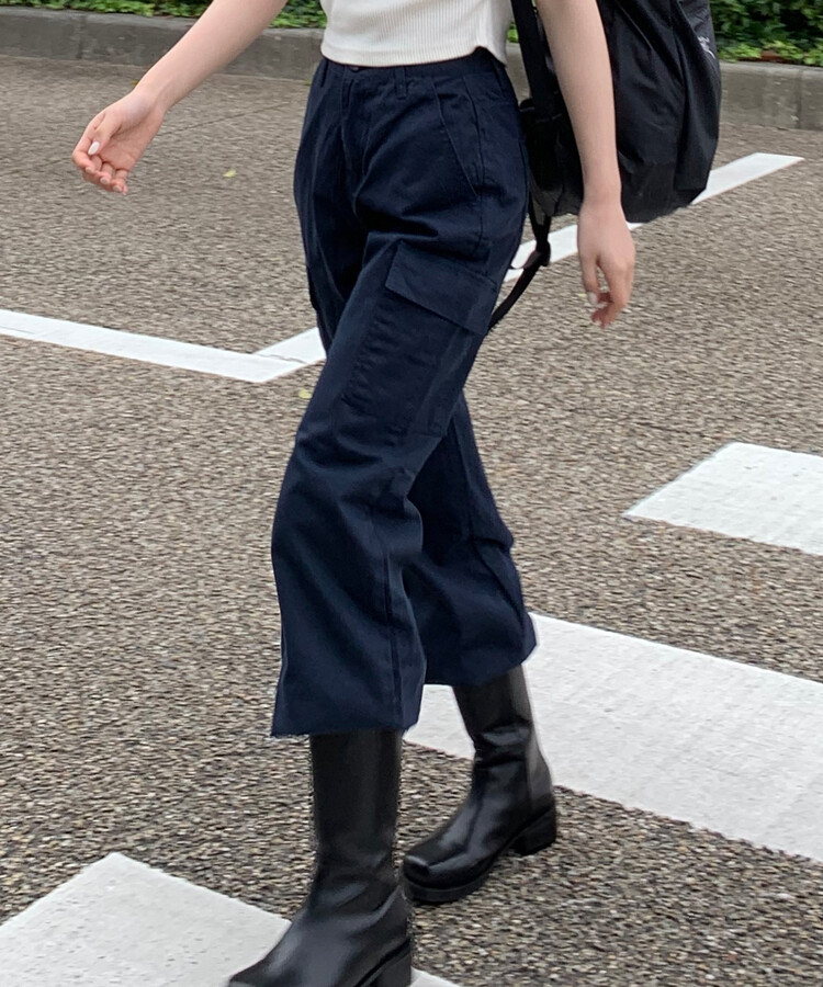 カーゴポケットベーシックストレートコットンパンツ NAVY