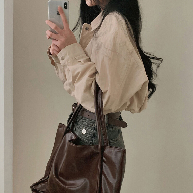 ジャケット ジップアップナイロンシャツジャケット BEIGE