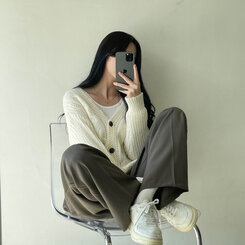 【SET】ロングピンタックワイドスラックス+ベルト ブラウン(ベルトset)