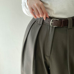 【SET】ロングピンタックワイドスラックス+ベルト ブラウン(ベルトset)