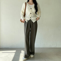 【SET】ロングピンタックワイドスラックス+ベルト ブラウン(ベルトset)