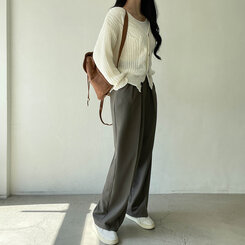 【SET】ロングピンタックワイドスラックス+ベルト ブラウン(ベルトset)