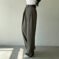 【SET】ロングピンタックワイドスラックス+ベルト ブラウン(ベルトset)