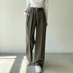 【SET】ロングピンタックワイドスラックス+ベルト ブラウン(ベルトset)