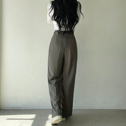 【SET】ロングピンタックワイドスラックス+ベルト ブラウン(ベルトset)