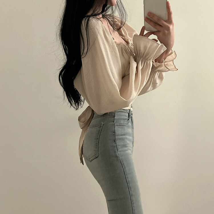 アレンジショルダーバストギャザーレースブラウス ベージュ