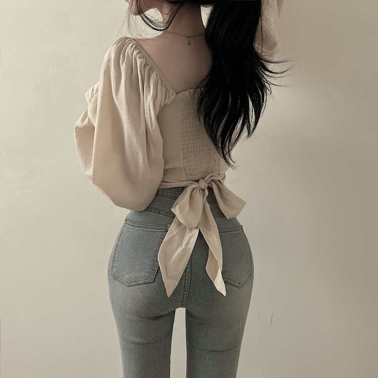 アレンジショルダーバストギャザーレースブラウス ベージュ