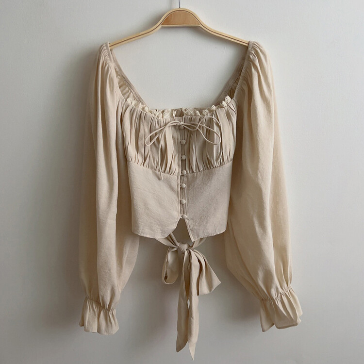 アレンジショルダーバストギャザーレースブラウス