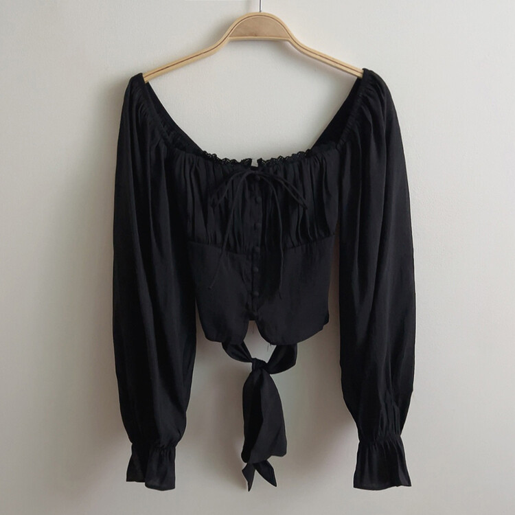 アレンジショルダーバストギャザーレースブラウス