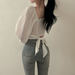 アレンジショルダーバストギャザーレースブラウス ホワイト