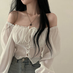 アレンジショルダーバストギャザーレースブラウス ホワイト