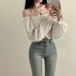 アレンジショルダーバストギャザーレースブラウス ホワイト