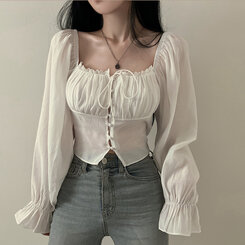 アレンジショルダーバストギャザーレースブラウス ホワイト