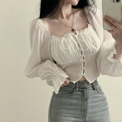 アレンジショルダーバストギャザーレースブラウス ホワイト