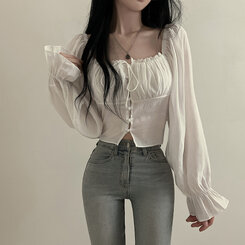 アレンジショルダーバストギャザーレースブラウス ホワイト