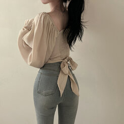 アレンジショルダーバストギャザーレースブラウス ベージュ
