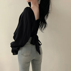 アレンジショルダーバストギャザーレースブラウス ブラック