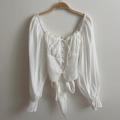 アレンジショルダーバストギャザーレースブラウス