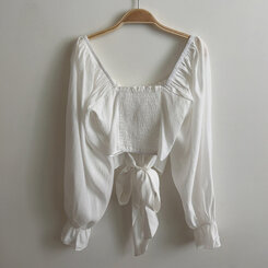 アレンジショルダーバストギャザーレースブラウス