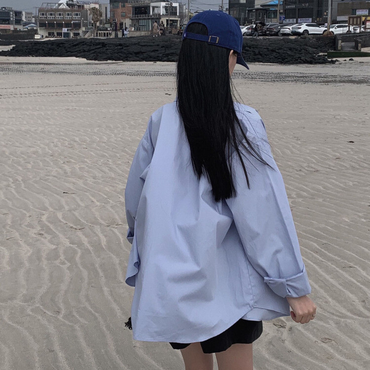 【SHORT/LONG 丈別】オーバーフィットコットンカラーシャツ11色 DARK BLUE