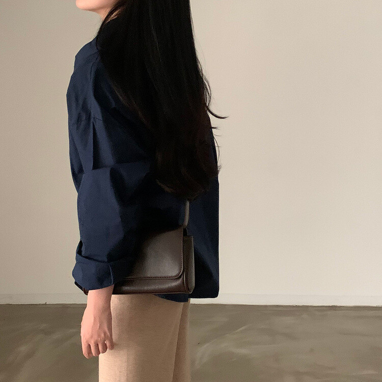 【SHORT/LONG 丈別】オーバーフィットコットンカラーシャツ11色 NAVY