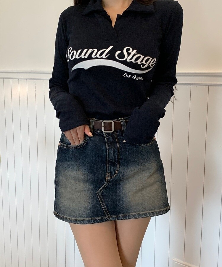 ミニスカート ウォッシングビンテージデニムミニスカート ブルー