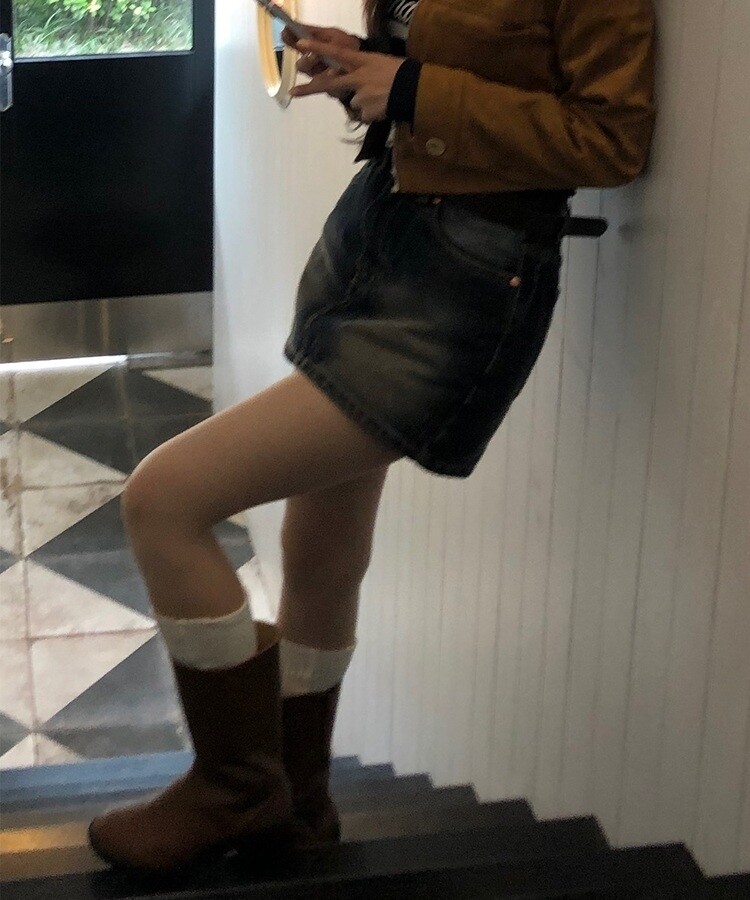 ミニスカート ウォッシングビンテージデニムミニスカート ブルー