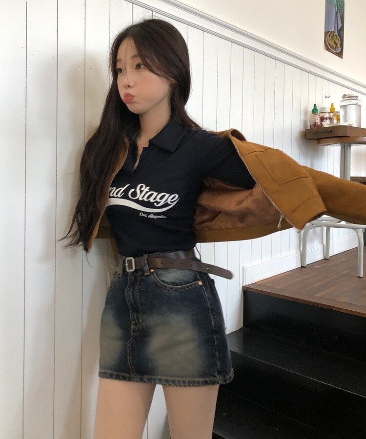 ミニスカート ウォッシングビンテージデニムミニスカート ブルー