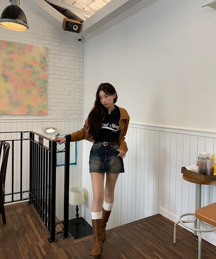 ミニスカート ウォッシングビンテージデニムミニスカート ブルー