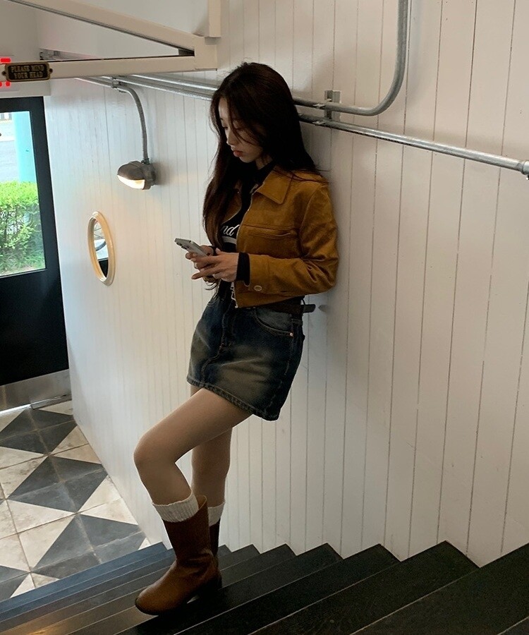 ミニスカート ウォッシングビンテージデニムミニスカート ブルー
