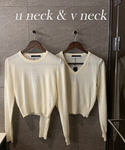【ラウンドネック/Vネック 形別】スリムウエストリブニット9色