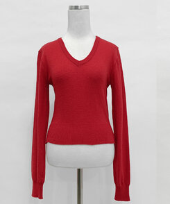 【ラウンドネック/Vネック 形別】スリムウエストリブニット9色