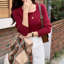 リブスクエアネックトップス｜ニット｜韓国ファッション通販 SONA