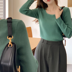 リブスクエアネックトップス｜ニット｜韓国ファッション通販 SONA