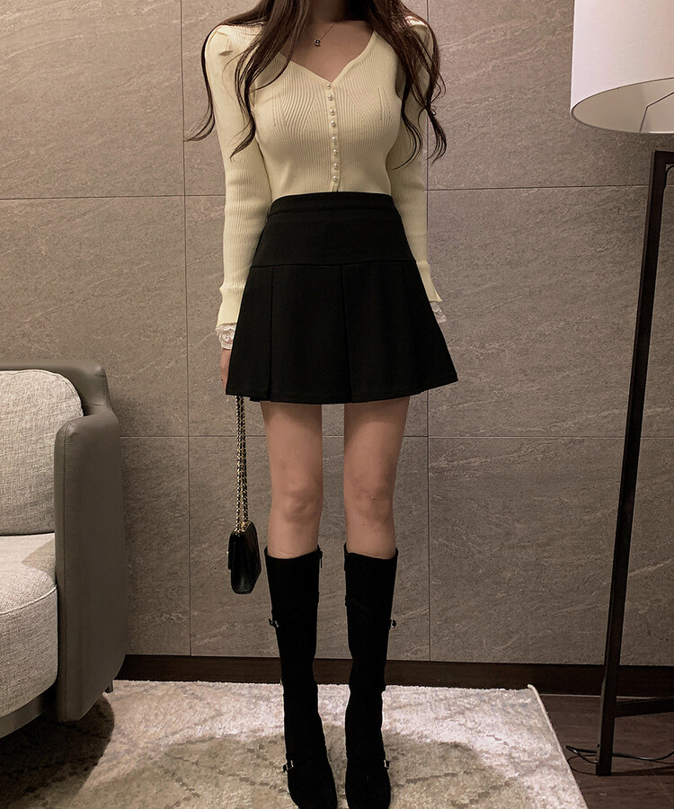 パールボタンレーススリーブカーディガン IVORY