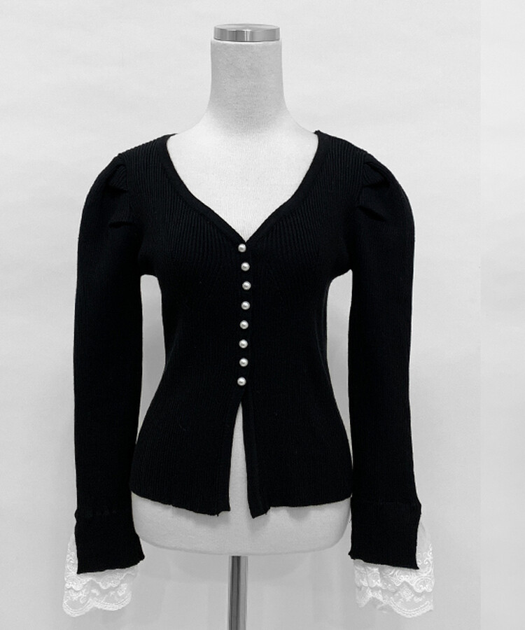 パールボタンレーススリーブカーディガン