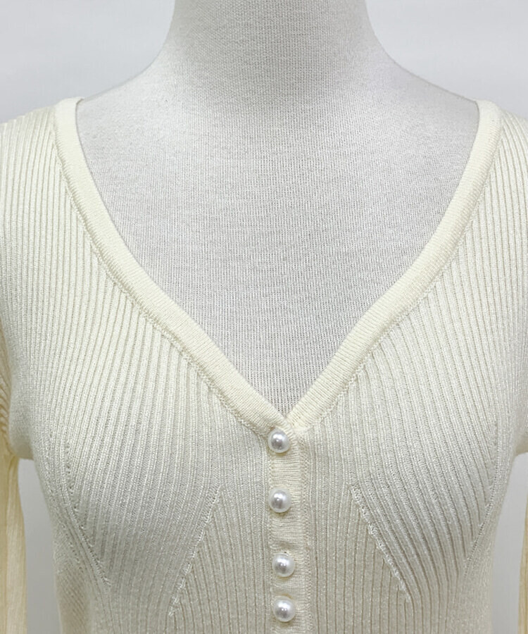 パールボタンレーススリーブカーディガン