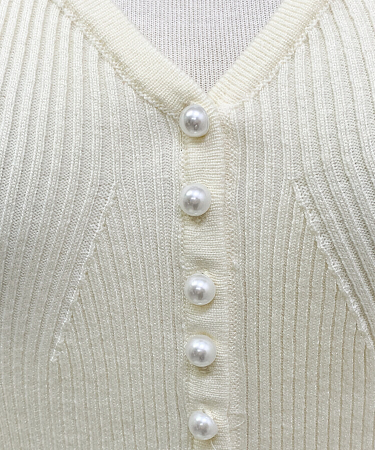 パールボタンレーススリーブカーディガン