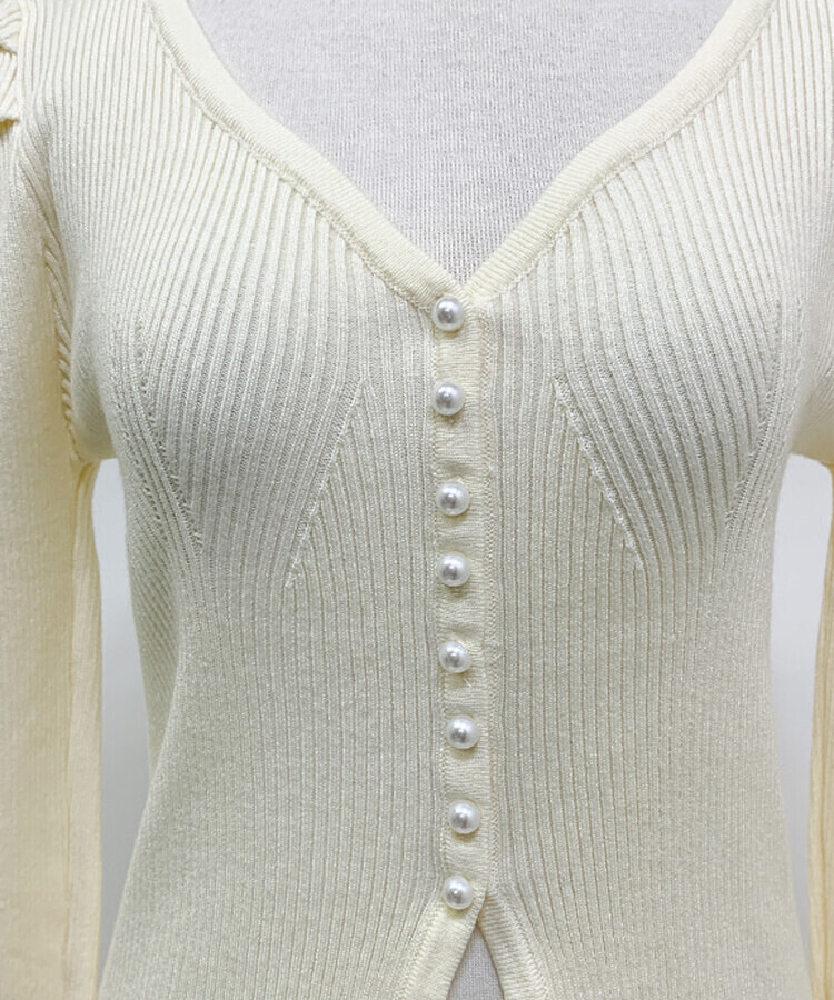 パールボタンレーススリーブカーディガン