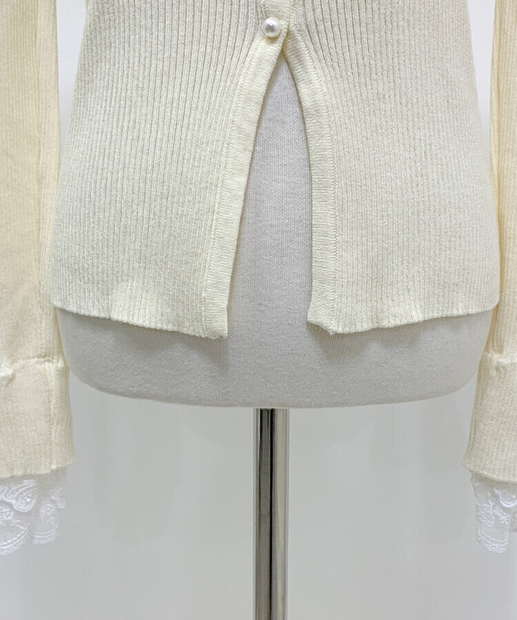 パールボタンレーススリーブカーディガン