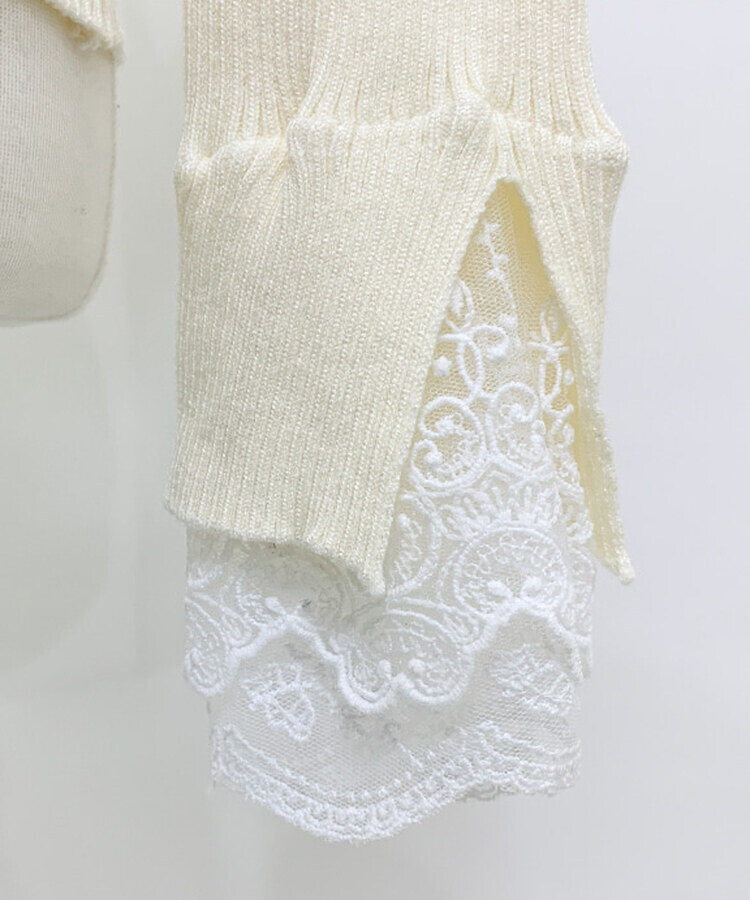 パールボタンレーススリーブカーディガン