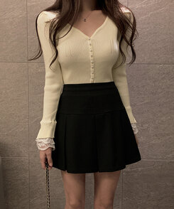 パールボタンレーススリーブカーディガン IVORY