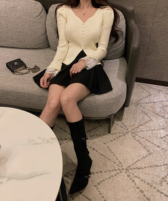 パールボタンレーススリーブカーディガン IVORY